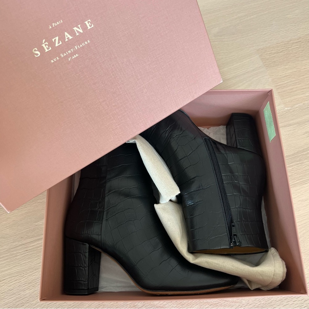 Sezane Black Croc-Patterned Ankle Booties - Picture 9 of 15
